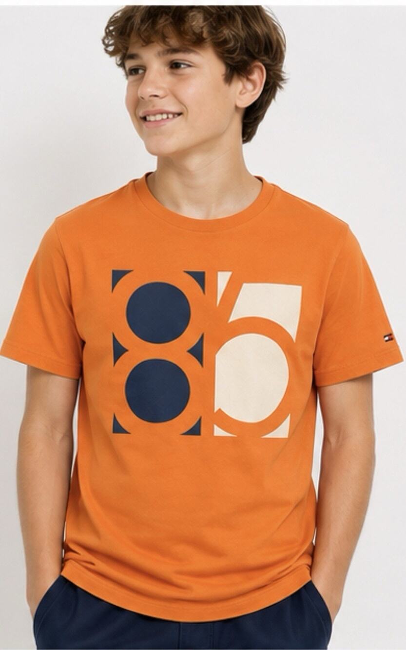 Tommy Hilfiger Boys XL Orange Geometric Graphic T-Shirt Short Sleeve